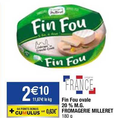 fin fou ovale 20% m.g. fromagerie milleret