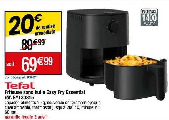 friteuse sans huile easy fry essential ey130815 tefal