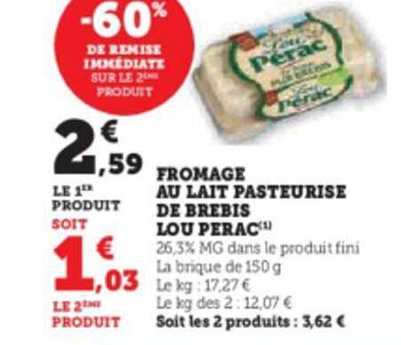 fromage au lait pasteurisé de brebis lou pérac