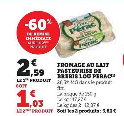 fromage au lait pasteurise de brebis lou perac