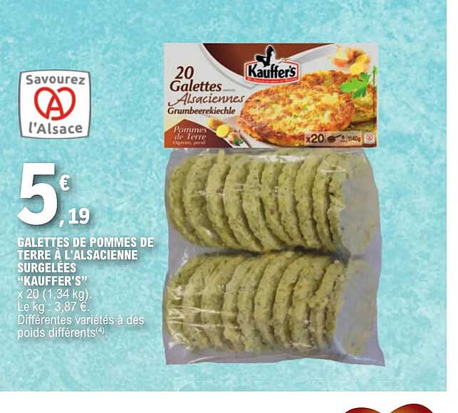 galettes de pommes et terre à l'alsacienne surgelées „kauffer's“