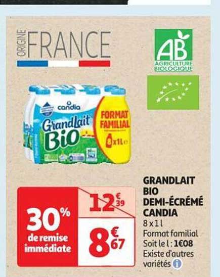 grandlait bio demi-écrémé candia