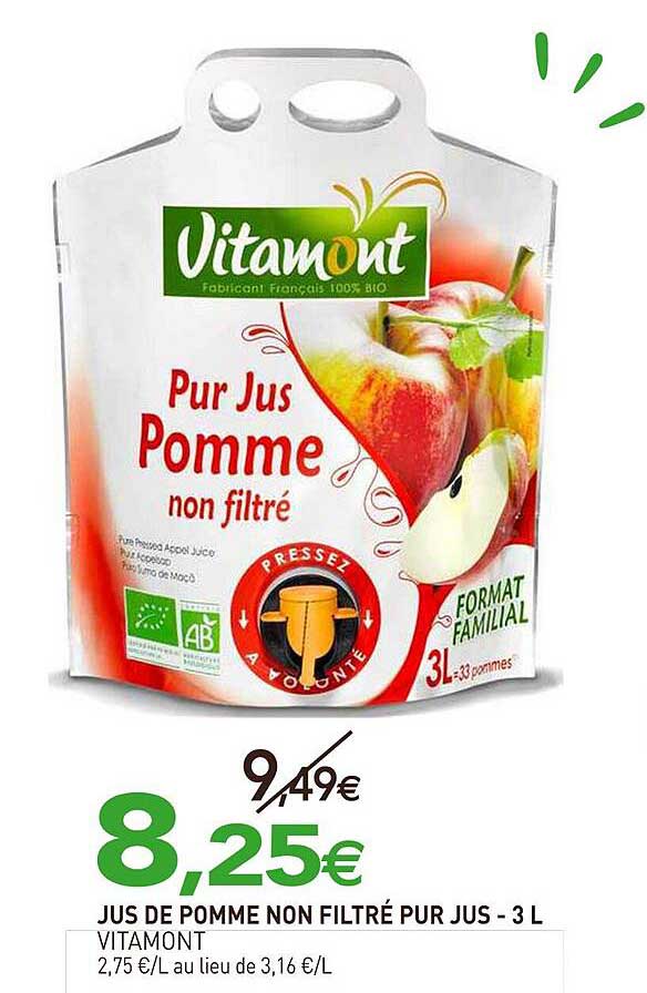 jus de pomme non filtré pur jus vitamont