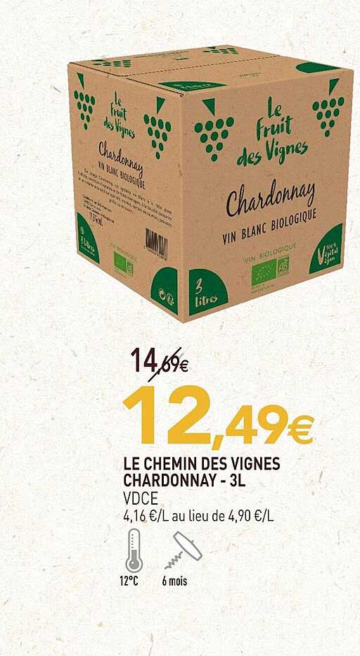le chemin des vignes chardonnay - vdce - 3 l
