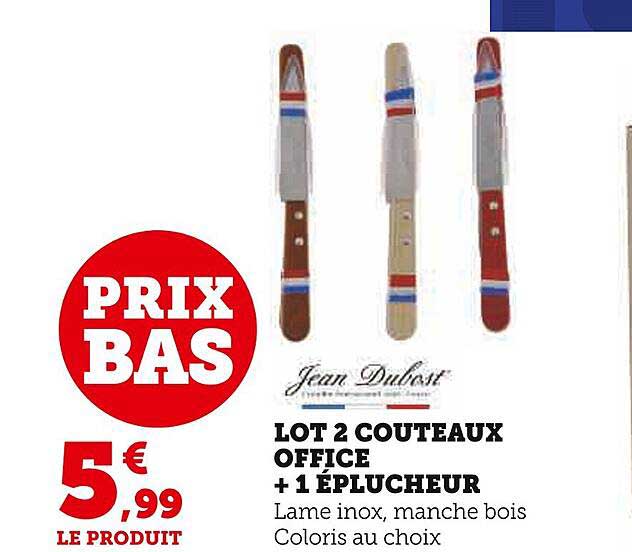 lot 2 couteaux office + 1 éplucheur jean dubost