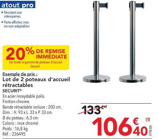 lot de 2 poteaux d'accueil rétractables securit