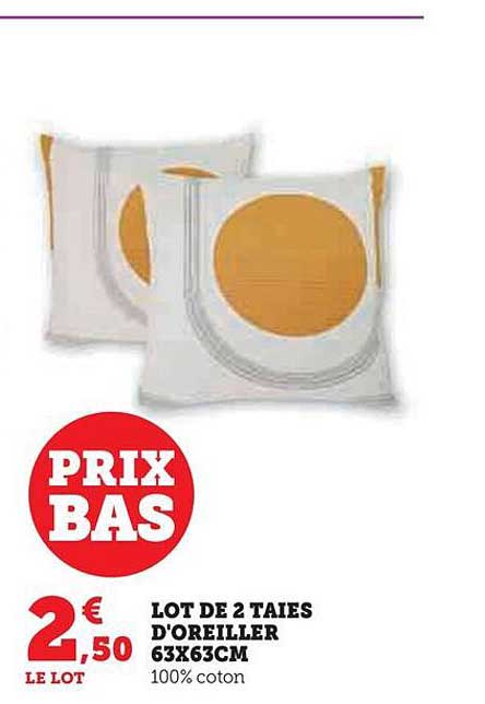 lot de 2 taies d'oreiller 63 x 63 cm