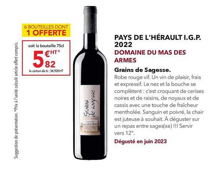 pays de l'hérault i.g.p. 2022 domaine du mas des armes grains de sagesse