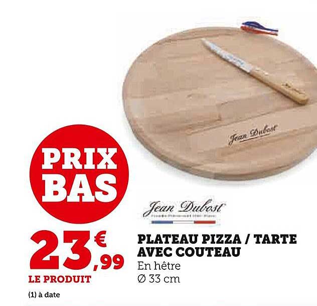 plateau pizza / tarte avec couteau jean dubost