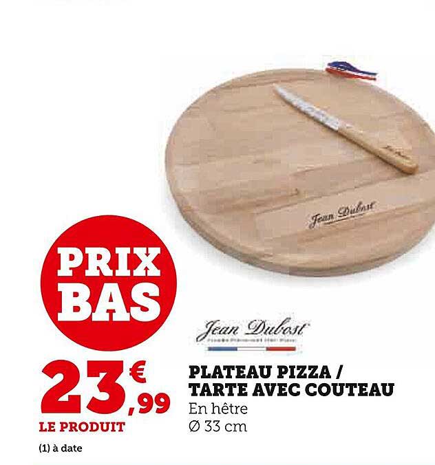 plateau pizza / tarte avec couteau jean dubost