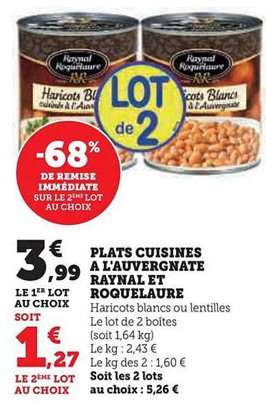 plats cuisinés à l'auvergnate raynal et roquelaure