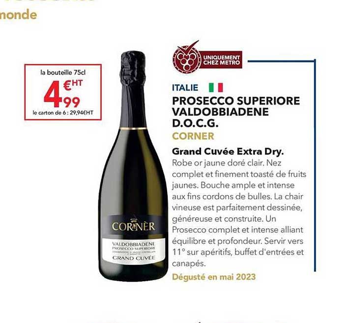 prosecco superiore valdobbiadene d.o.c.g. corner grand cuvée extra dry
