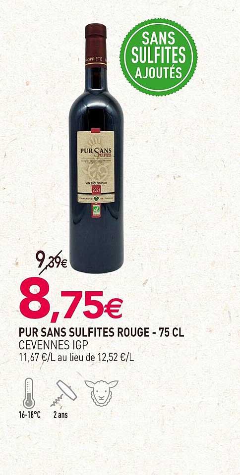 pur sans sulfites rouge cevennes igp - 75 cl