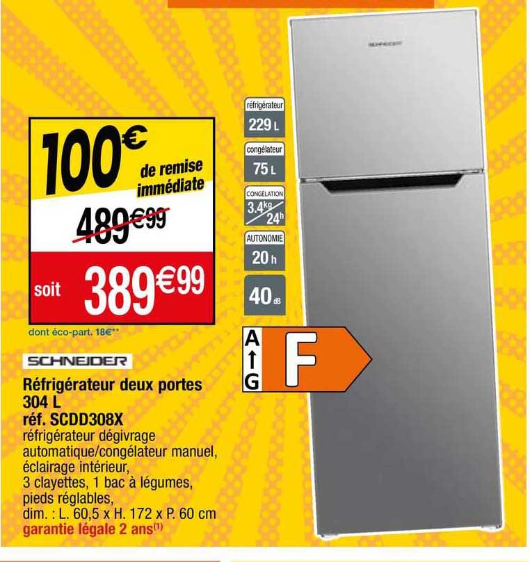 schneider réfrigérateur deux portes scdd308x