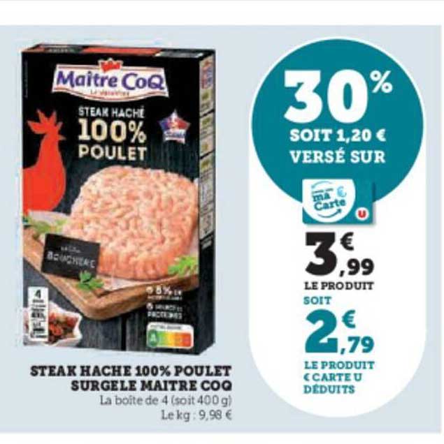 steak haché 100% poulet surgelé maître coq