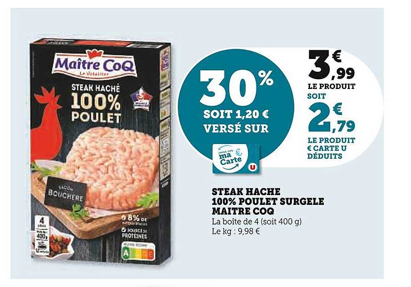 steak haché 100% poulet surgelé maître coq