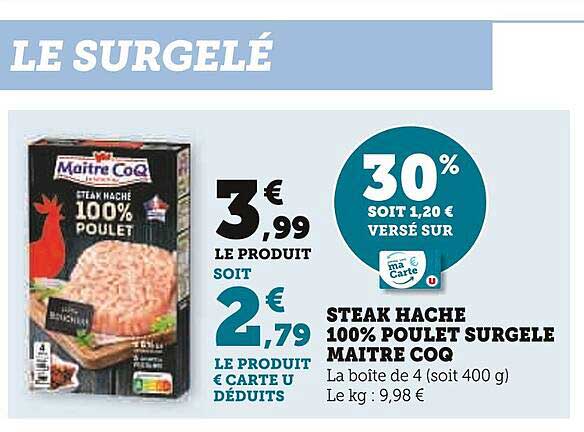steak hache 100% poulet surgele maitre coq