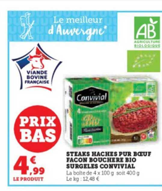 steaks hachés pur bœuf façon bouchère bio surgelés convivial