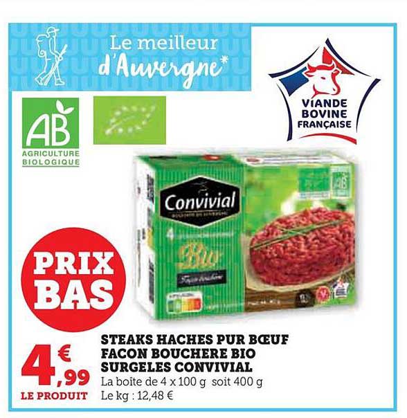 steaks hachés pur bœuf façon bouchère bio surgelés convivial