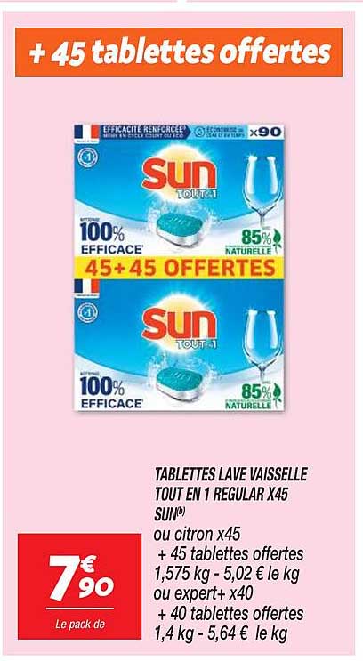 tablettes lave vaisselle tout en 1 regular x45 sun