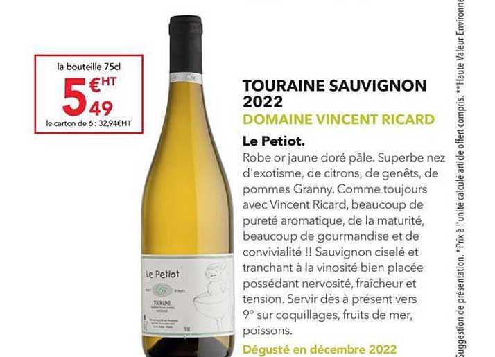 touraine sauvignon 2022 domaine vincent ricard le petiot
