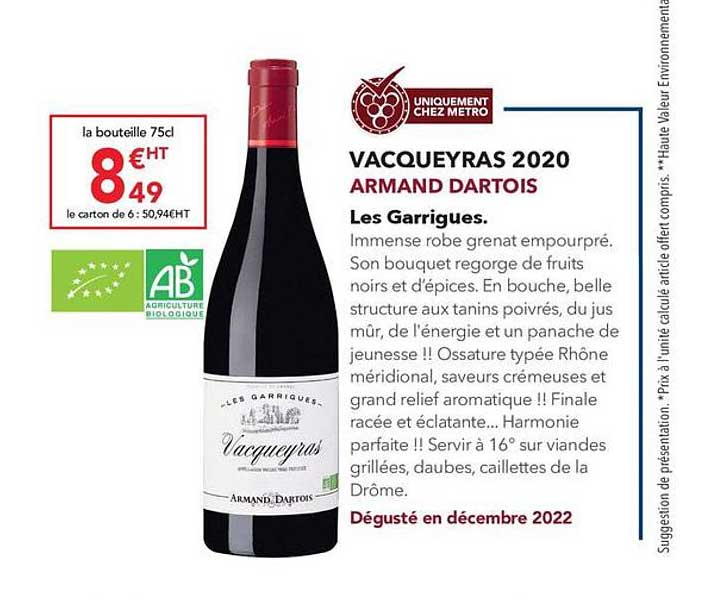 vacqueyras 2020 armand dartois les garrigues