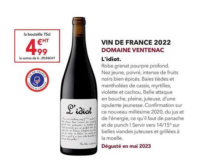 vin de france 2022 domaine ventenac l'idiot
