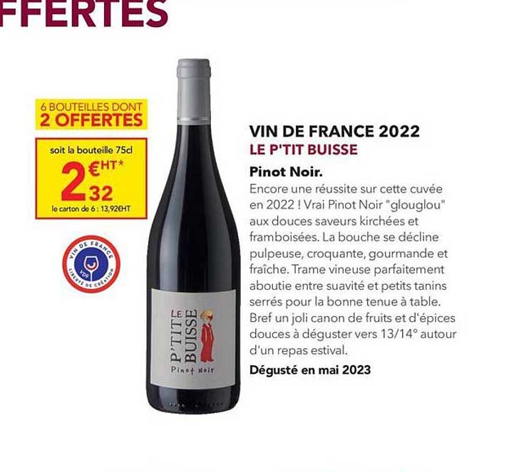 vin de france 2022 le p'tit buisse pinot noir
