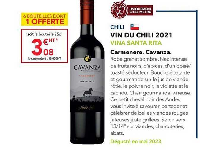 vin du chili 2021 vina santa rita carmenere cavanza
