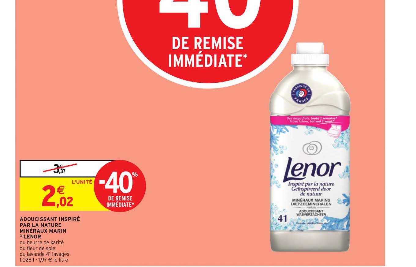 adoucissant inspiré par la nature minéraux marin lenor -40% remise immédiate