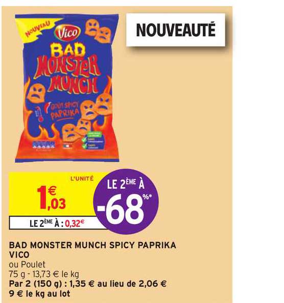 bad monster munch spicy paprika vico le 2ème à -68%