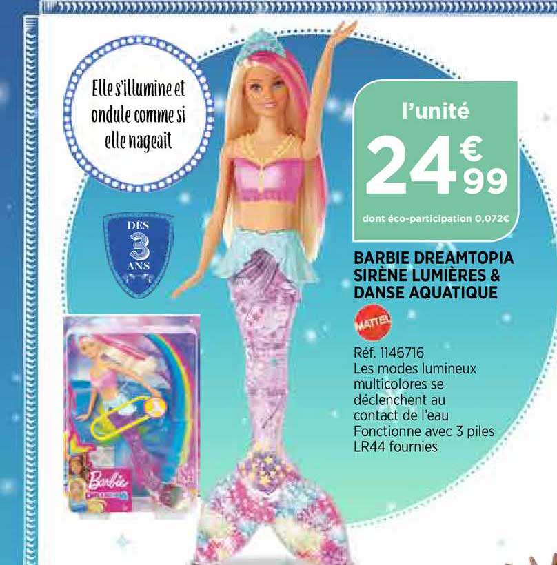 barbie dreamtopia sirène lumières & danse aquatique