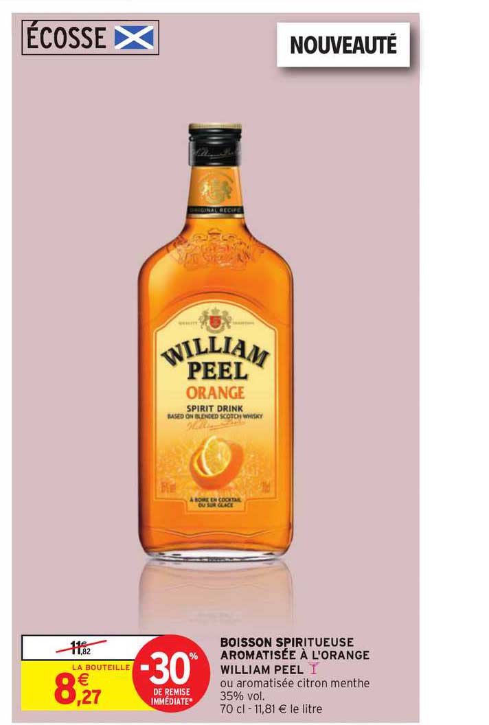 boisson spiritueuse aromatisée à l'orange william peel -30% remise immédiate