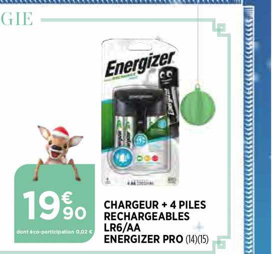 chargeur + 4 piles rechargeables lr6 aa energizer pro