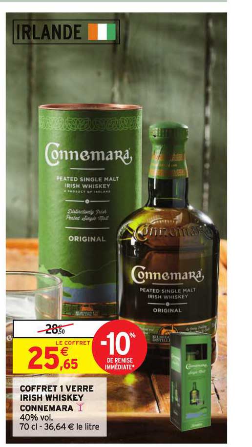 Coffret 1 Verre Irish Whiskey Connemara -10% Remise Immédiate