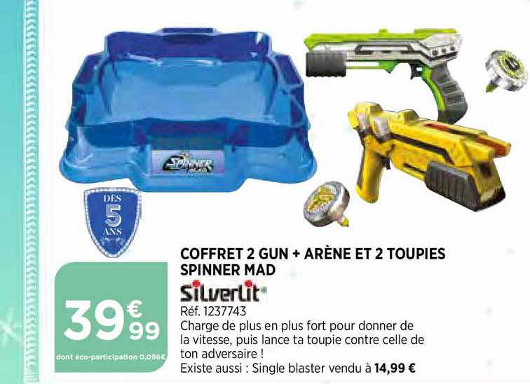 coffret 2 gun + arène et 2 toupies spinner mad silverlit