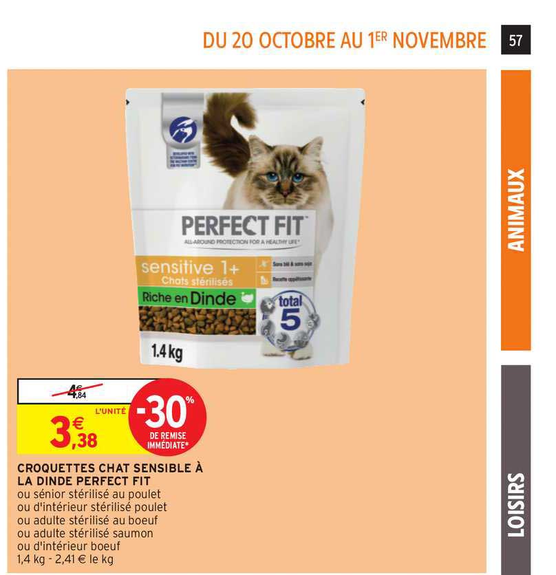 croquettes chat sensible à la dinde perfect fit -30% remise immédiate