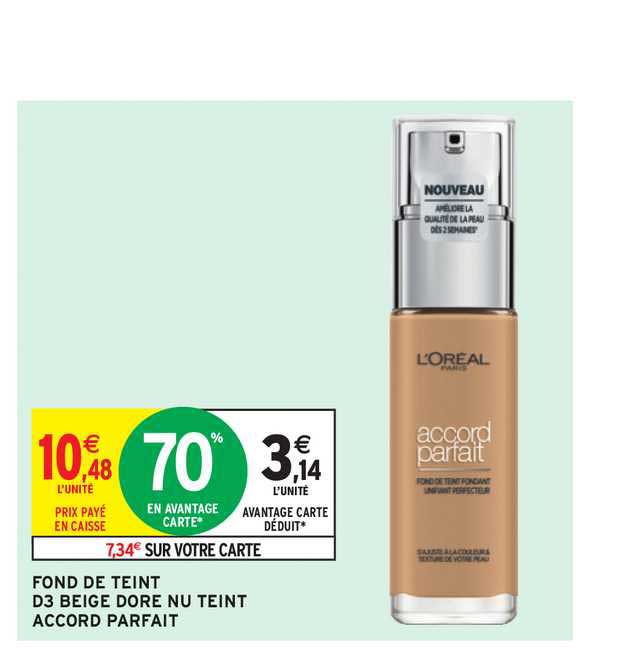 fond de teint d3 beige doré nu teint accord parfait