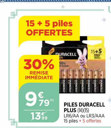 piles duracell plus 30% de remise immédiate 15 + 5 piles offertes