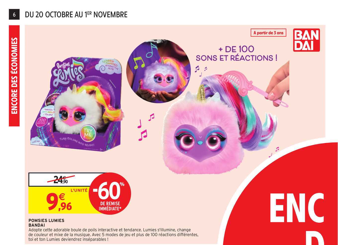pomsies lumies bandai -60% remise immédiate