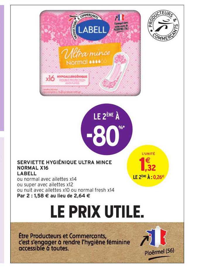 Serviettes Hygiénique Ultra Mince Normal X16 Labell Le 2ème à -80%