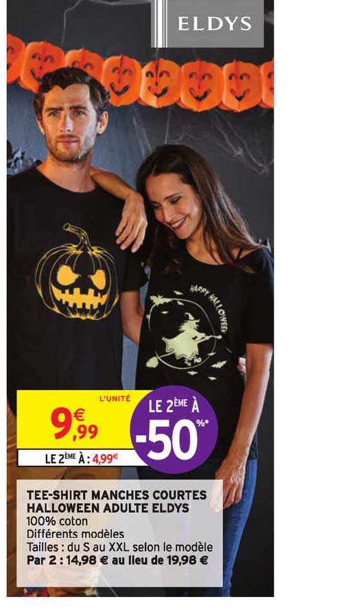 tee shirt manches courtes halloween adulte eldys le 2ème à -50%