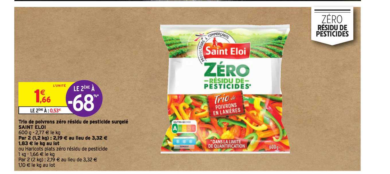 trio de poivrons zéro résidu de pesticides surgelé saint éloi le 2ème à -68%