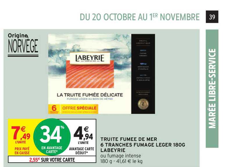 truite fumée de mer 6 tranches fumage leger 180g labeyrie