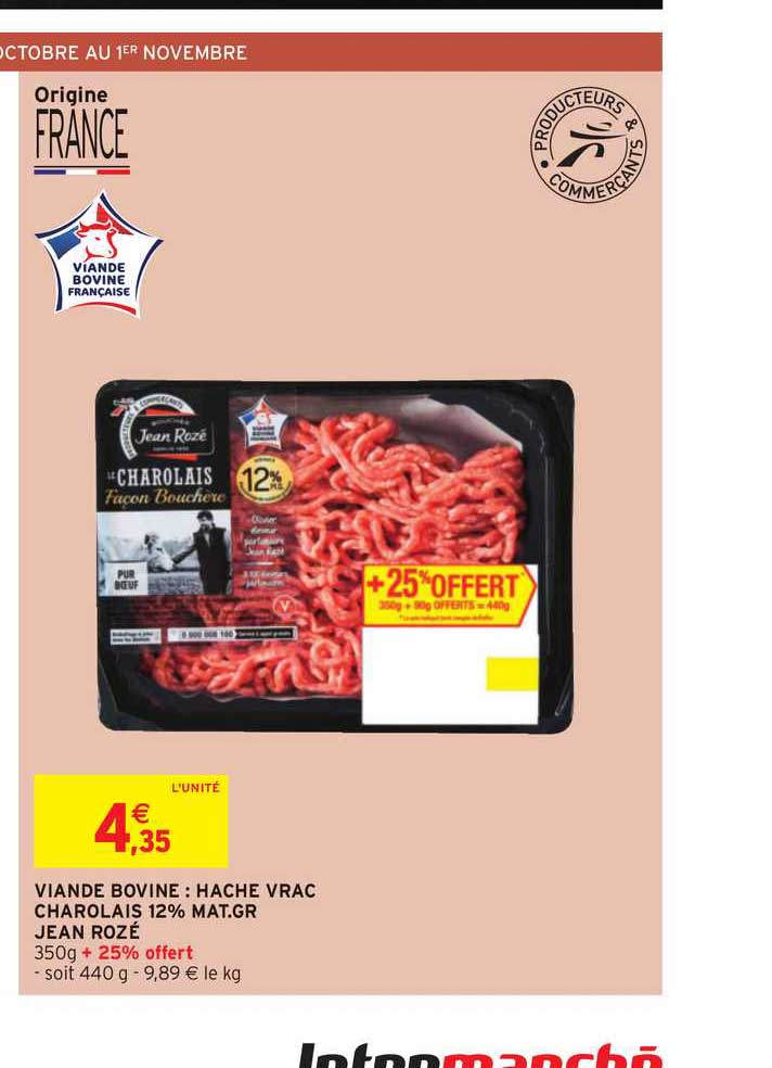 viande bovine haché vrac charolais 12% m.g. jean rozé