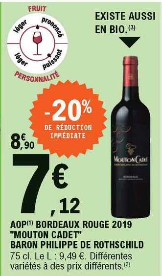 aop bordeaux rouge 2019 "mouton cadet" baron philippe de rothschild