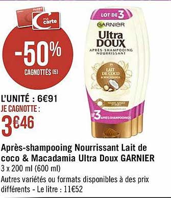 après-shampooing nourrissant lait de coco & macadamia ultra doux garnier