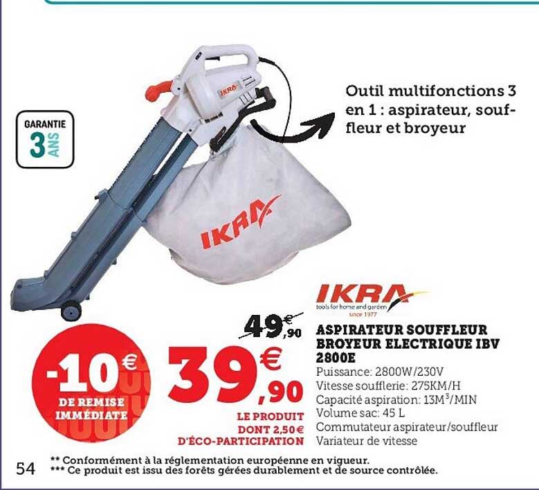 aspirateur souffleur broyeur électrique ibv 2800e ikra