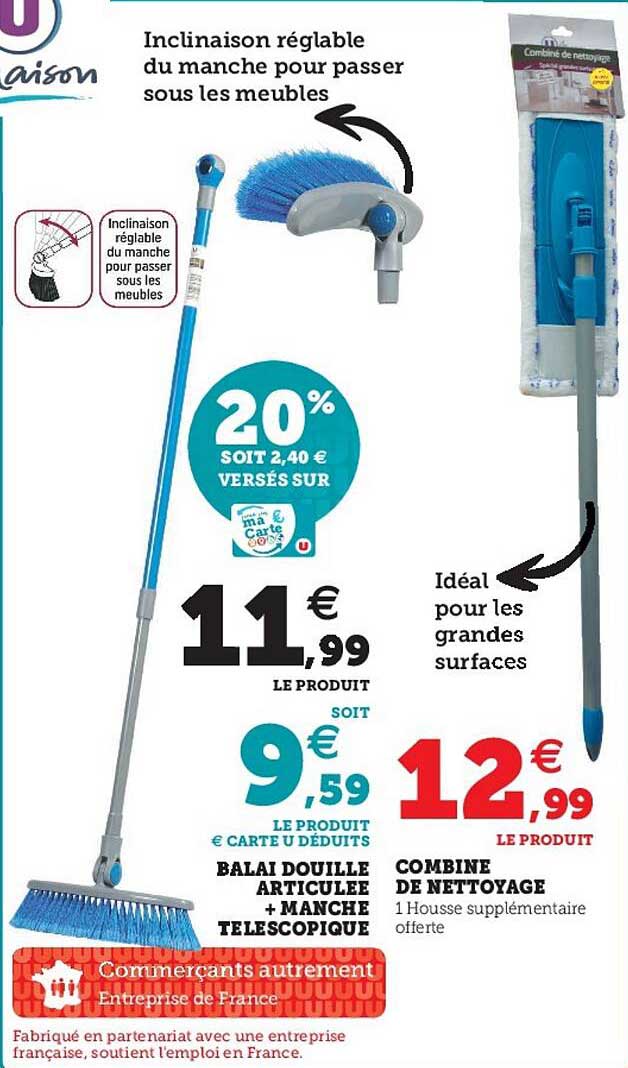 balai douille articulée + manches télescopique , combiné de nettoyage