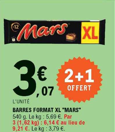 barres format xl "mars" 2+1 offert